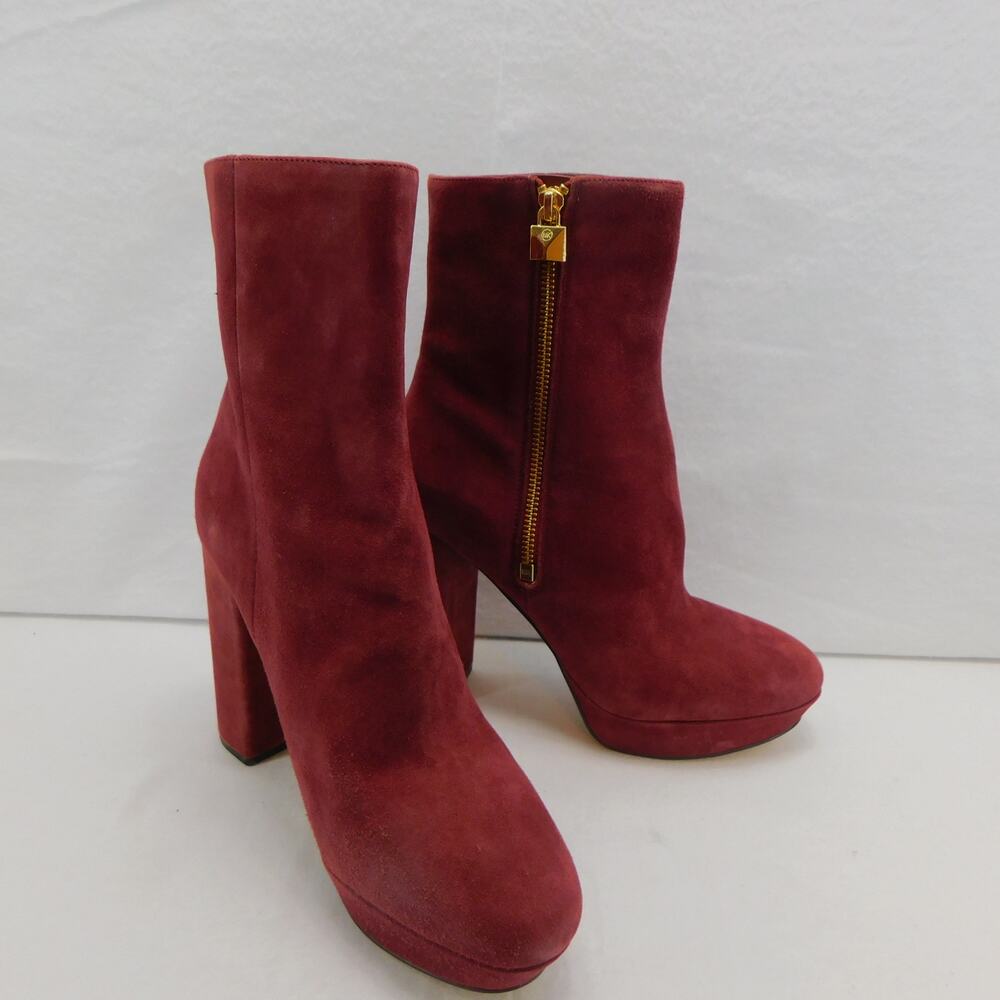 Michael Kors Women's Frenchie Platform Suede Burgundy Boots Size 9 New - Picture 13 of 14